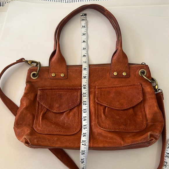 Fossil Vintage Leather Satchel Tote Shoulder Bag Brown Orange Distressed - Picture 13 of 14